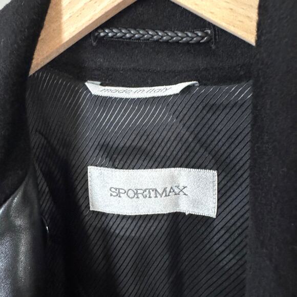 Sportmax Max Mara Black Leather Trim Long Wool Coat Small Formal Overcoat - Picture 5 of 5